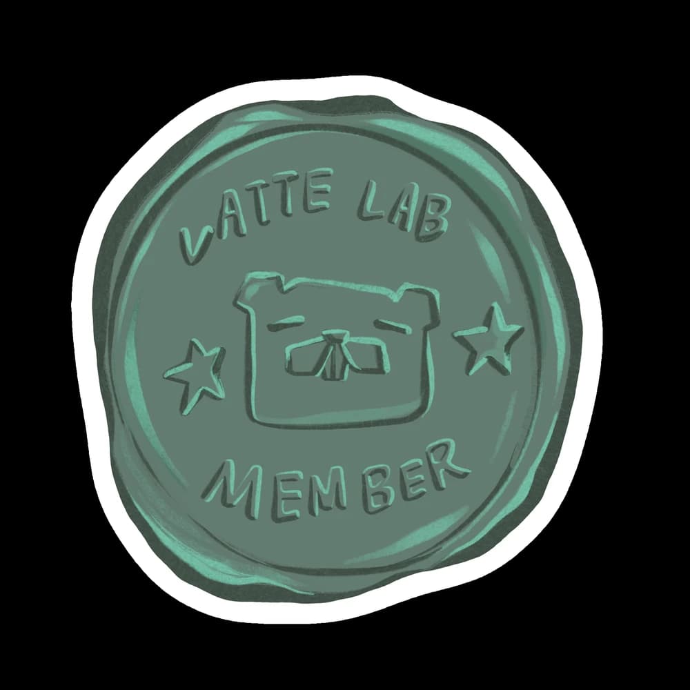 Green Latte Lab member wax-seal sticker with a beaver emblem